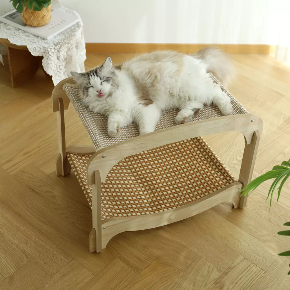 Two-Tier Wooden Cat Hammock Lounger – Up to 35 lbs