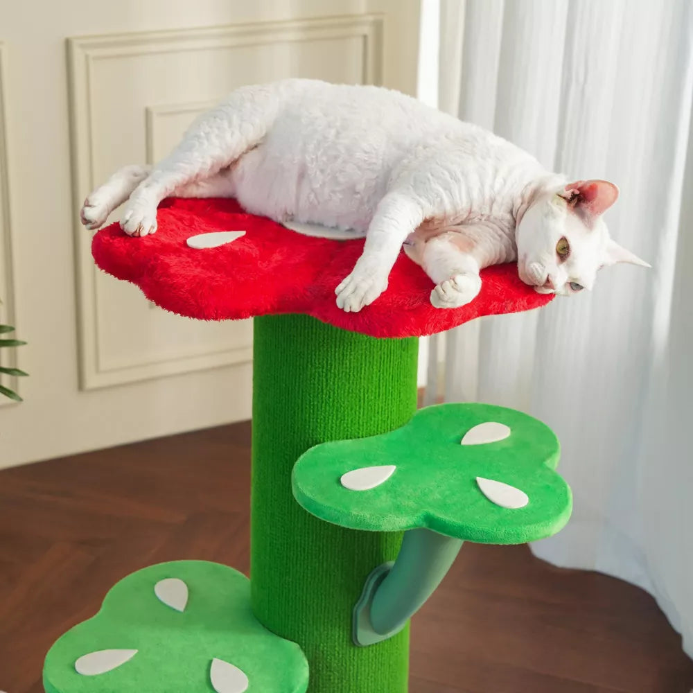 Fairela Flower-Shaped 30-in Fleece Cat Scratching Post with Multi-Level Perches, Red/Green/Blue