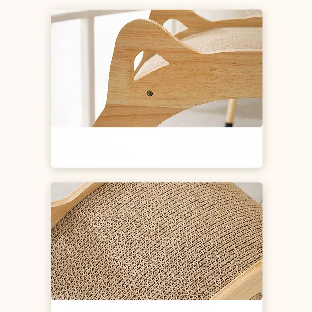 Fairela Round Wooden Cat Scratcher House with Scratch Pads