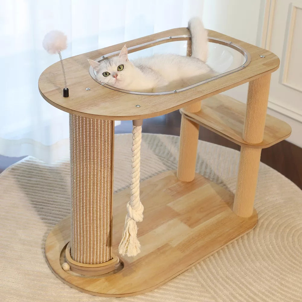 Fairela Modern 22.8-in Hemp Cat Tree with Clear Bowl Bed & Scratching Posts
