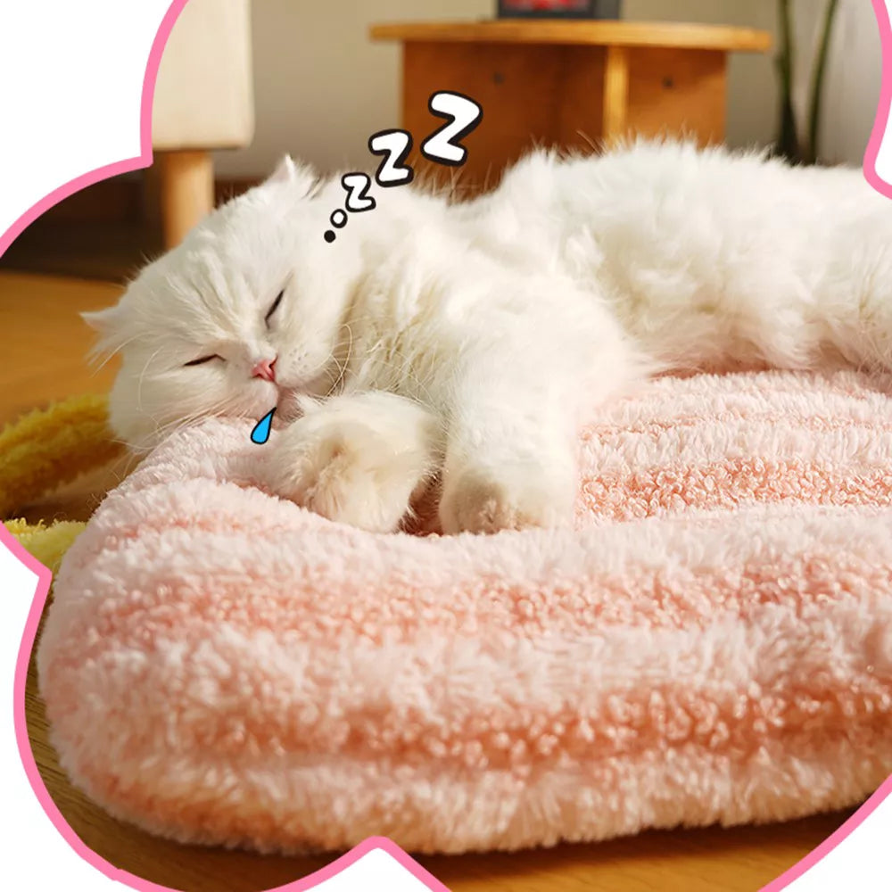 Fairela Double Sided Plush Square Cat Bed Mat with Raised Edges Pink