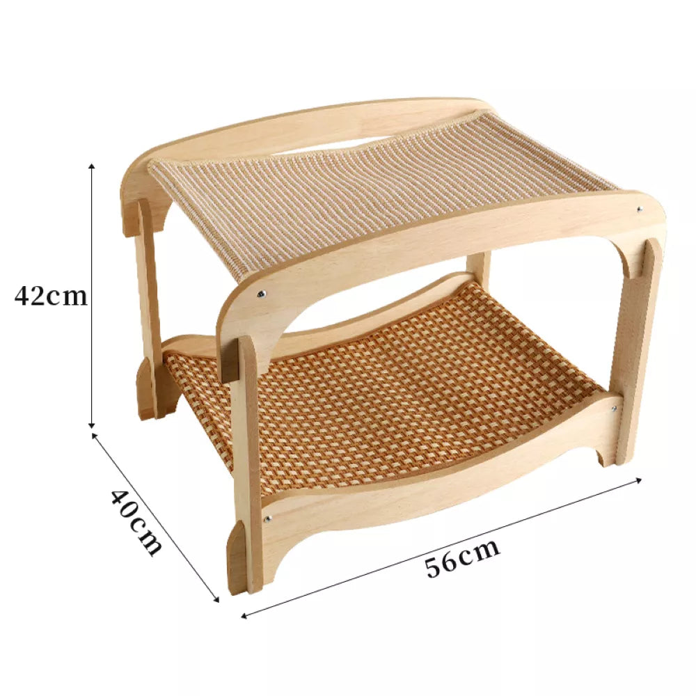Fairela Two-Tier Cat Lounger Bed with Wooden Frame Hammock