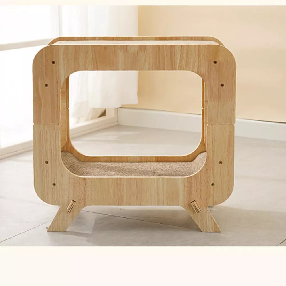 Fairela Wooden Cat Scratcher House with Dual Scratch Pads