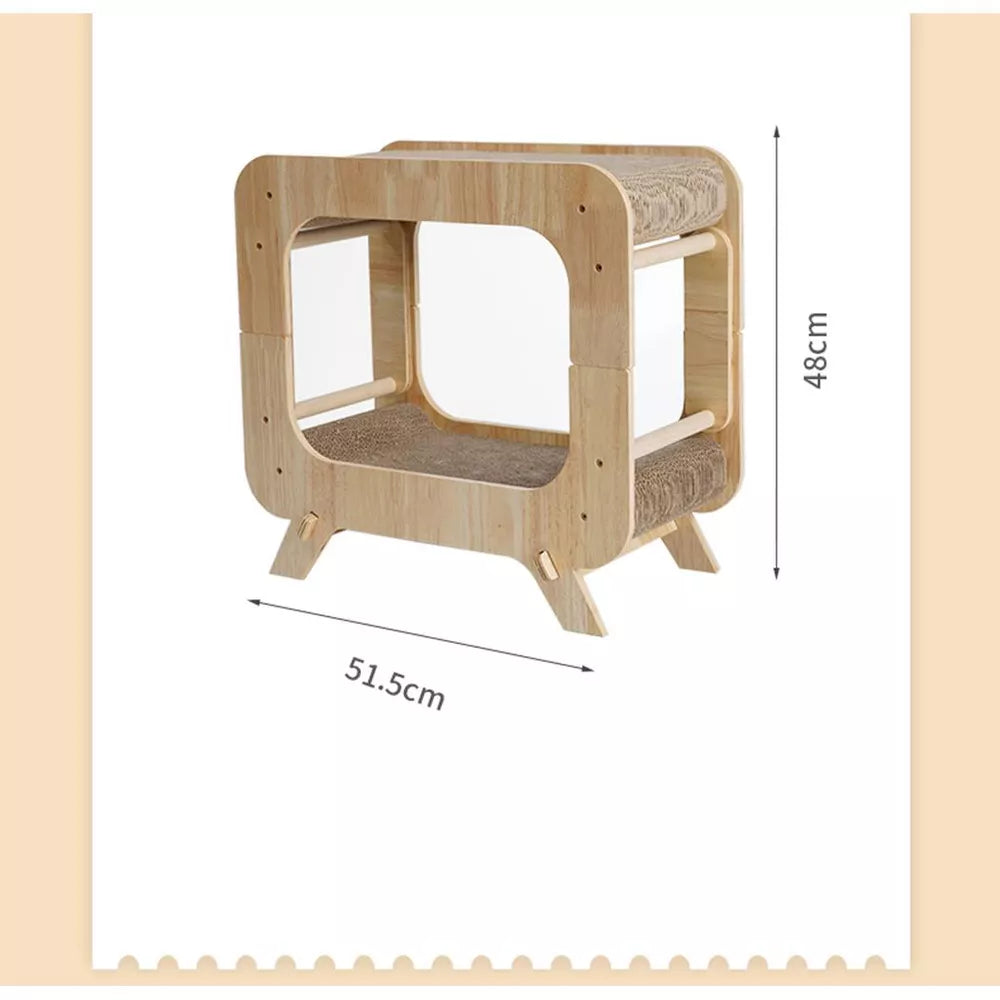 Fairela Wooden Cat Scratcher House with Dual Scratch Pads