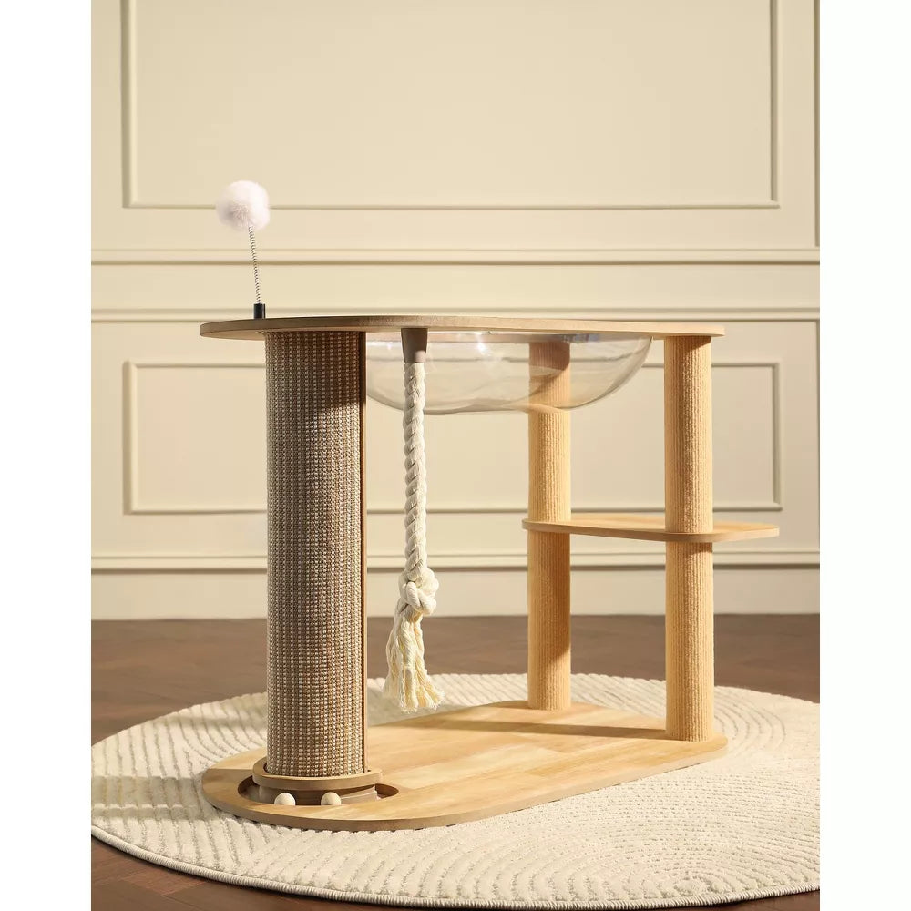 Fairela Modern 22.8-in Hemp Cat Tree with Clear Bowl Bed & Scratching Posts