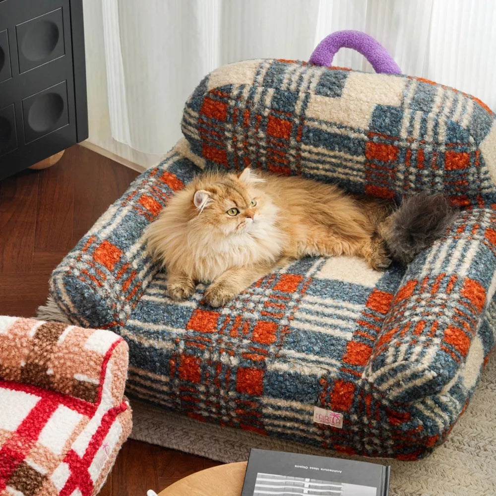 Fairela Retro Cozy Plush Couch Machine Washable Sofa Cat Bed