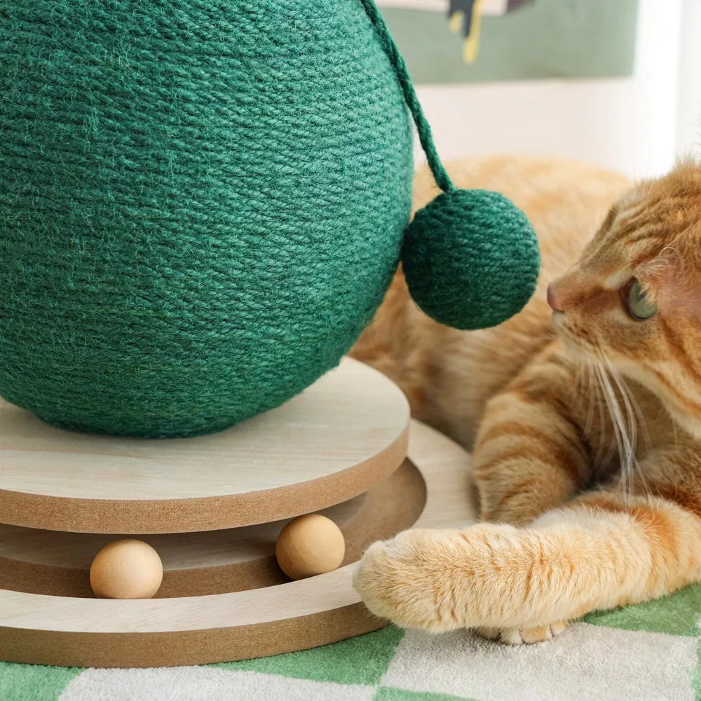 Fairela Cactus Interactive Jute Rope 9-in Hemp Cat Scratching Ball with Rolling Base