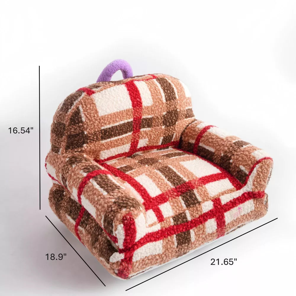 Fairela Vintage Plaid Plush Couch with Raised Bolster Support Machine Washable