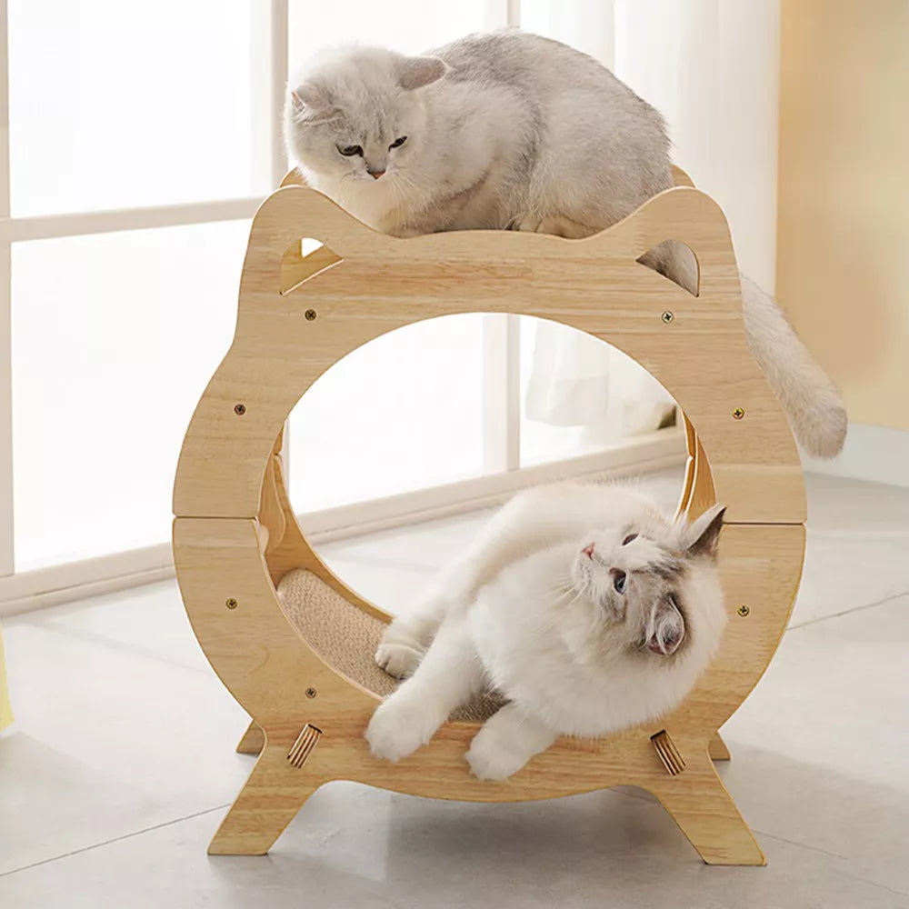 Fairela Round Wooden Cat Scratcher House with Scratch Pads
