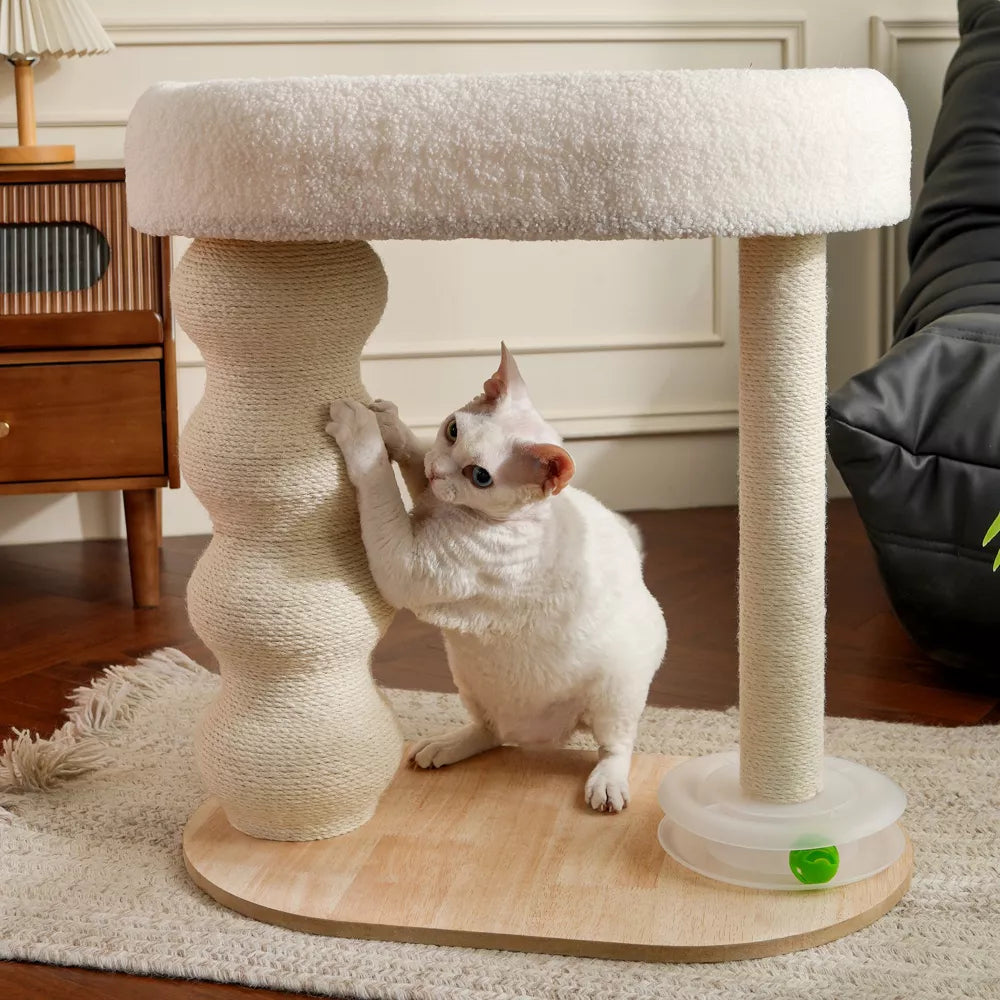 Fairela 24-in Fleece Cat Scratching Stand with Dual Posts & Ball Toy
