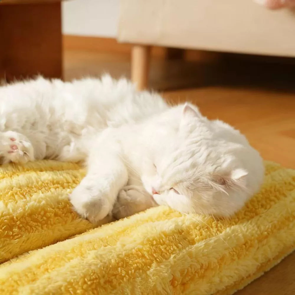 Fairela Double Sided Plush Square Cat Bed Mat with Raised Edges Yellow