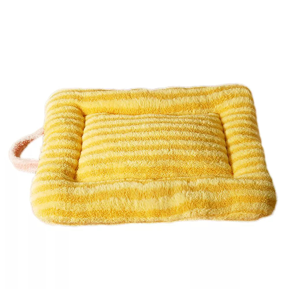 Fairela Double Sided Plush Square Cat Bed Mat with Raised Edges Yellow