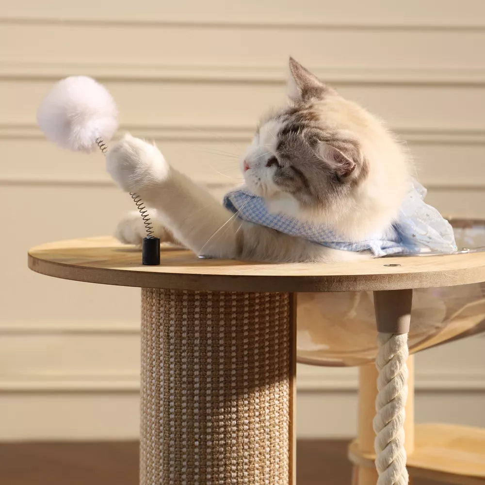 Fairela Modern 22.8-in Hemp Cat Tree with Clear Bowl Bed & Scratching Posts