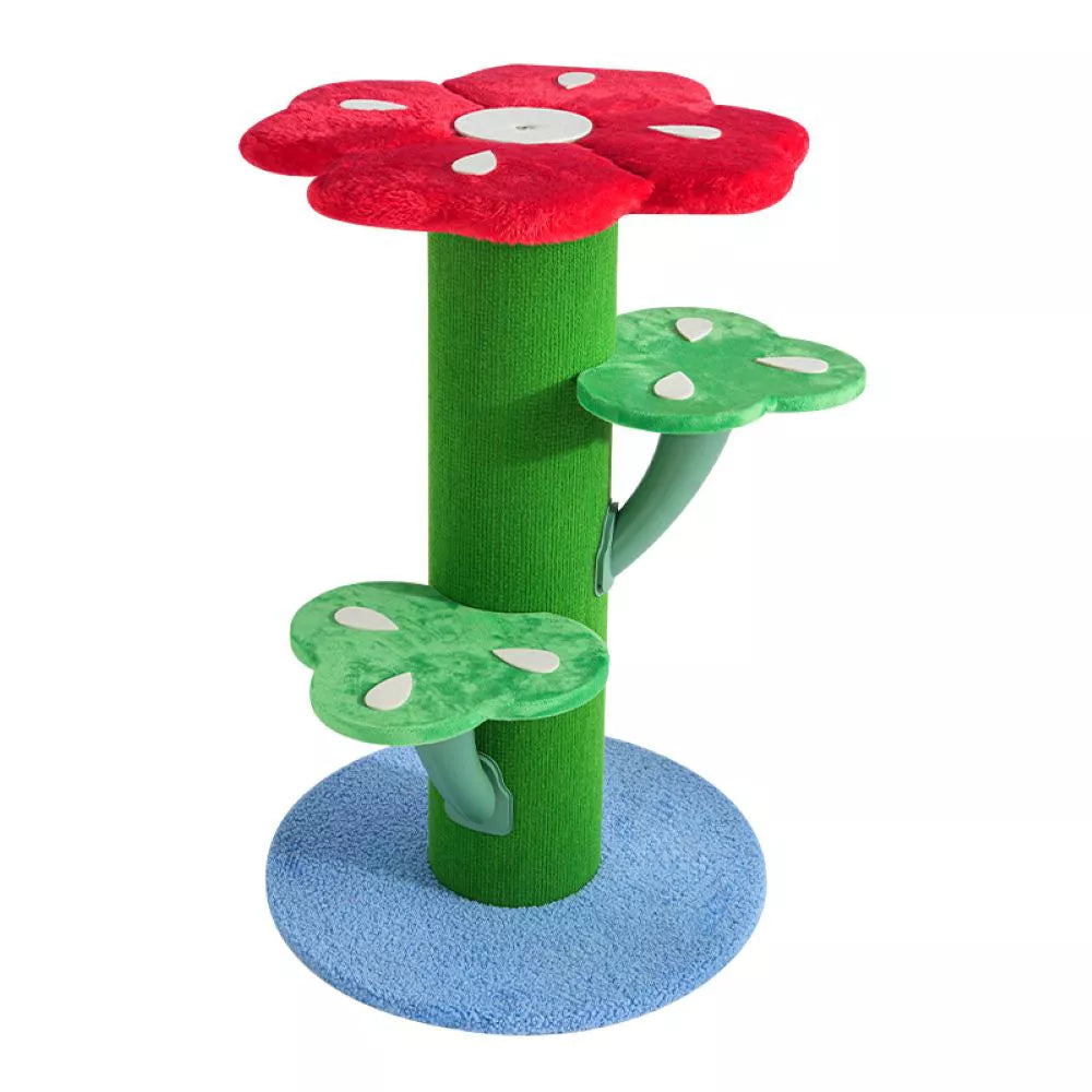 Fairela Flower-Shaped 30-in Fleece Cat Scratching Post with Multi-Level Perches, Red/Green/Blue