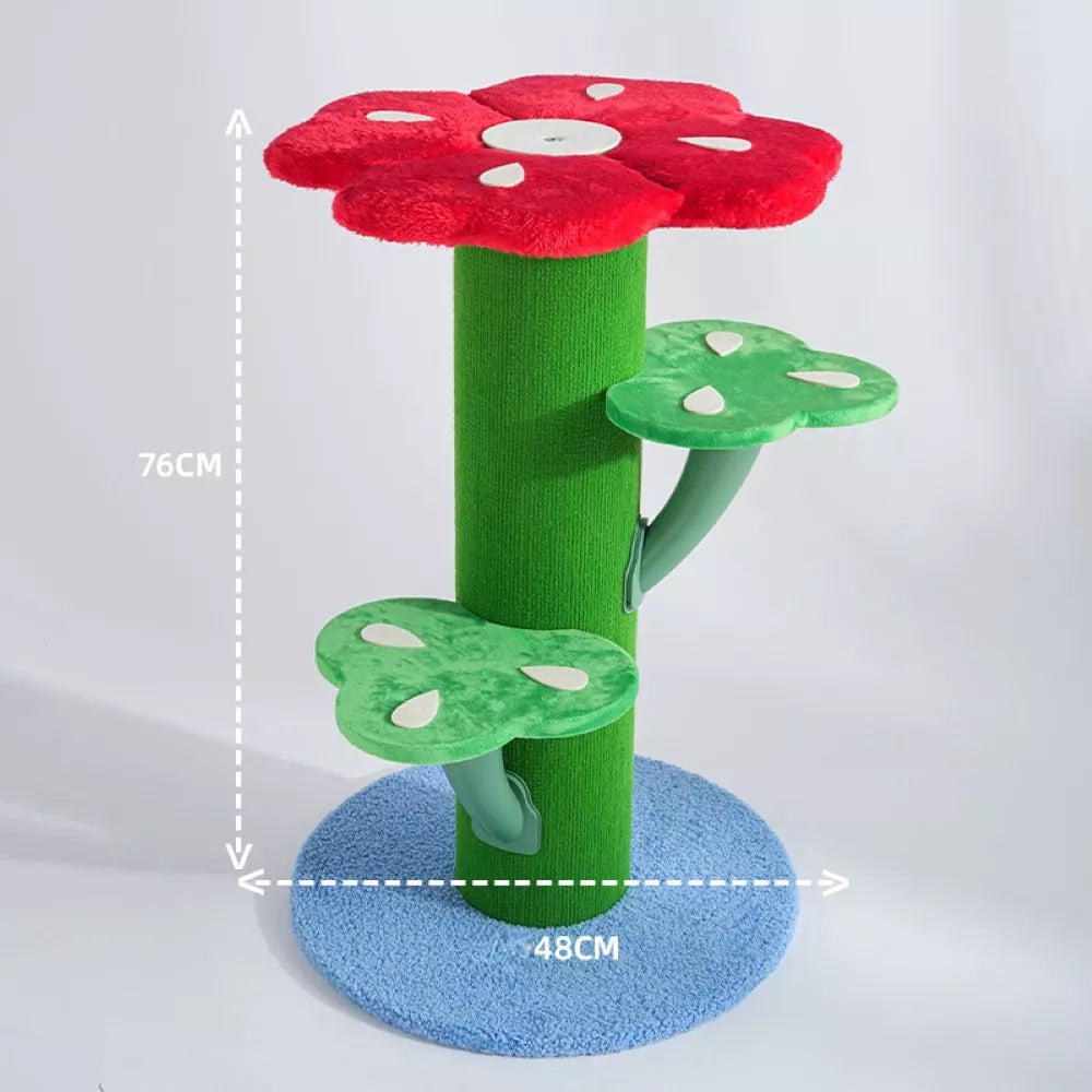 Fairela Flower-Shaped 30-in Fleece Cat Scratching Post with Multi-Level Perches, Red/Green/Blue