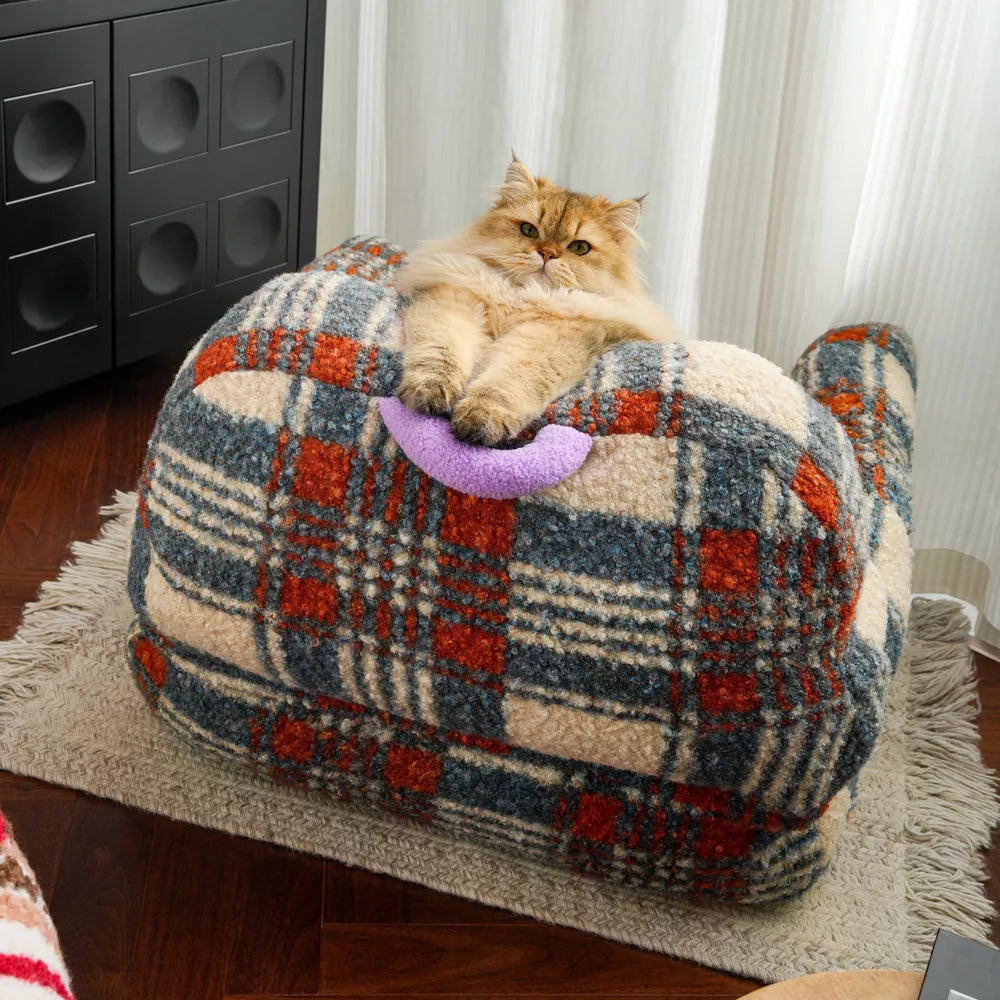 Fairela Retro Cozy Plush Couch Machine Washable Sofa Cat Bed