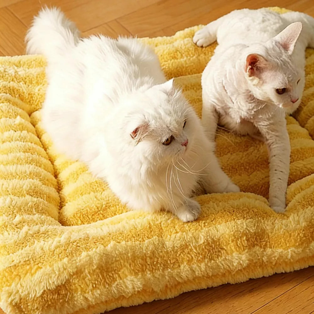 Fairela Double Sided Plush Square Cat Bed Mat with Raised Edges Yellow