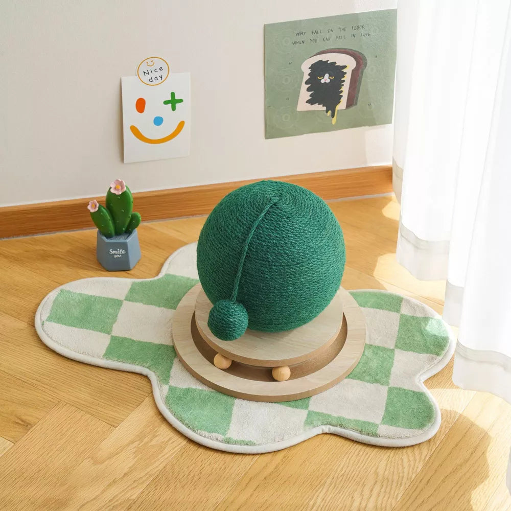 Fairela Cactus Interactive Jute Rope 9-in Hemp Cat Scratching Ball with Rolling Base