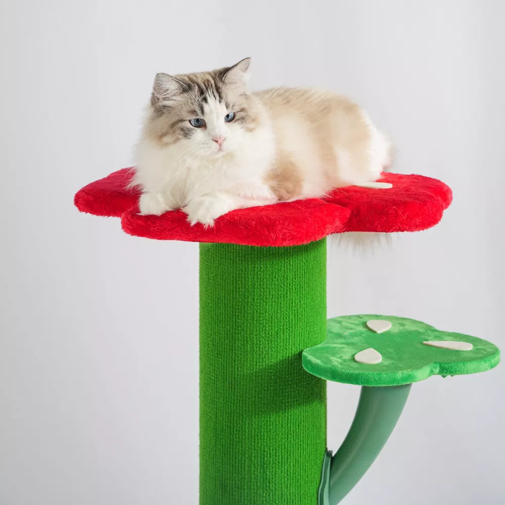 Fairela Flower-Shaped 30-in Fleece Cat Scratching Post with Multi-Level Perches, Red/Green/Blue