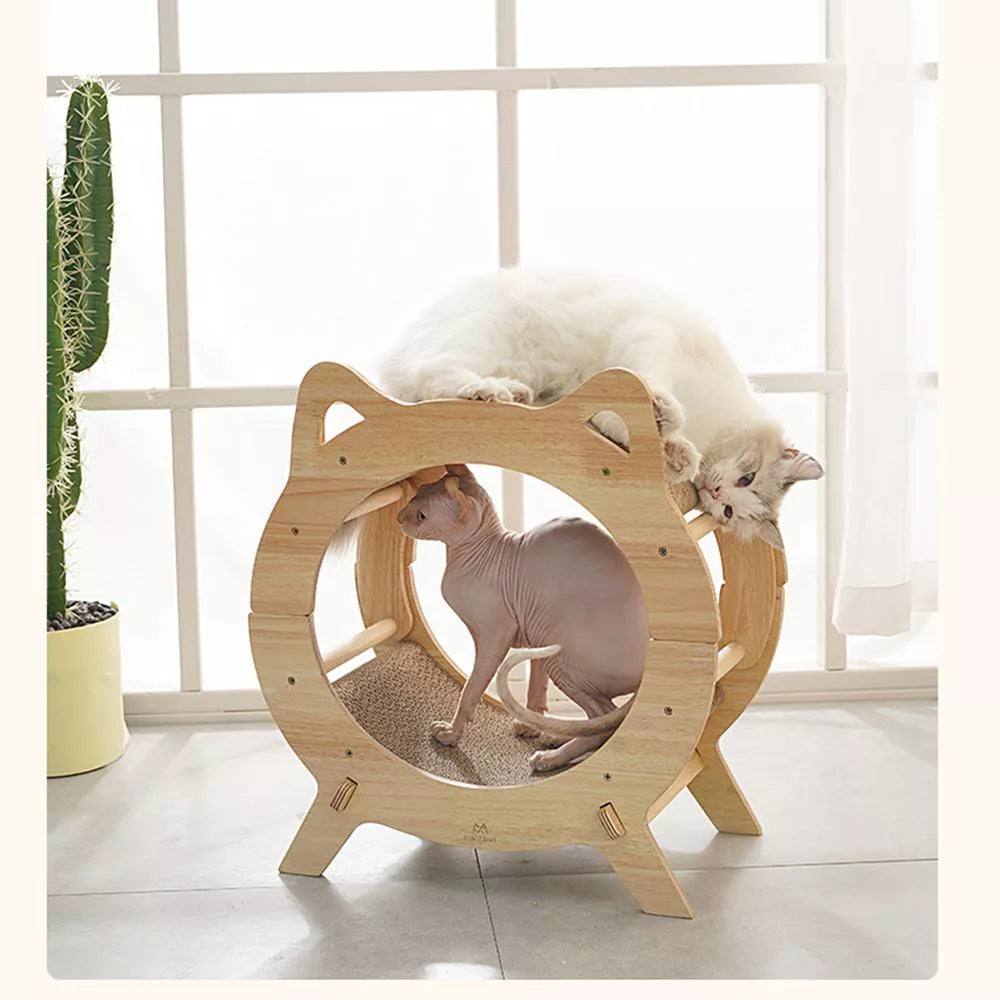 Fairela Round Wooden Cat Scratcher House with Scratch Pads