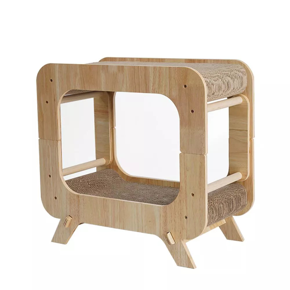 Fairela Wooden Cat Scratcher House with Dual Scratch Pads