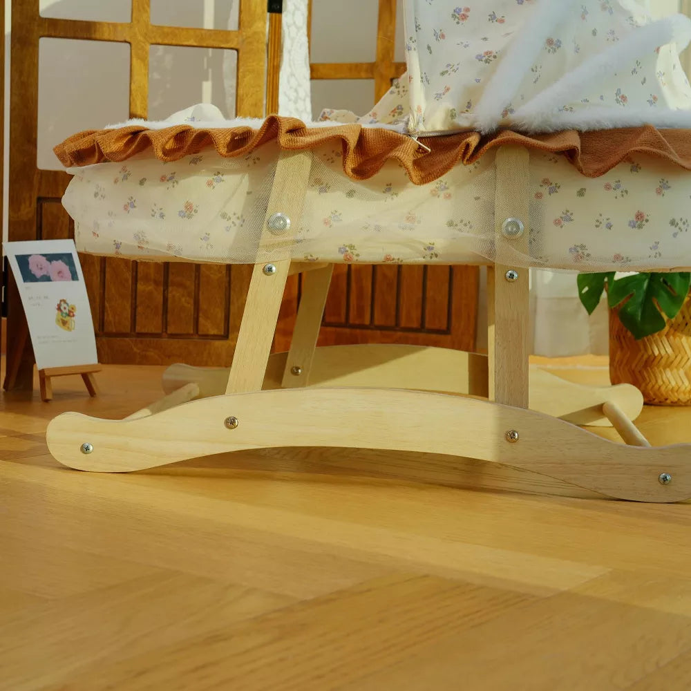 Fairela French-Style Rocking Cat Bed with Wooden Stand & Canopy