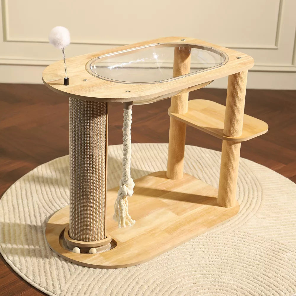 Fairela Modern 22.8-in Hemp Cat Tree with Clear Bowl Bed & Scratching Posts