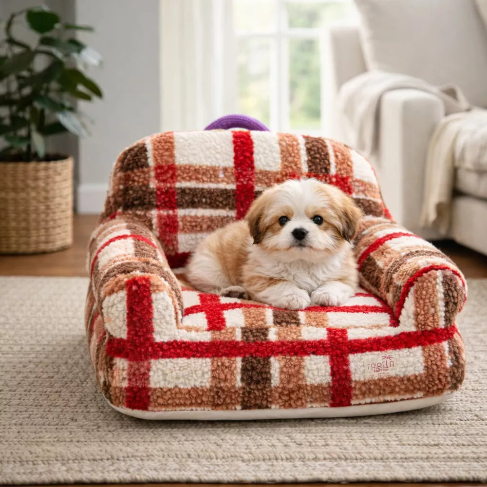 Fairela Vintage Plaid Plush Couch with Raised Bolster Support Machine Washable