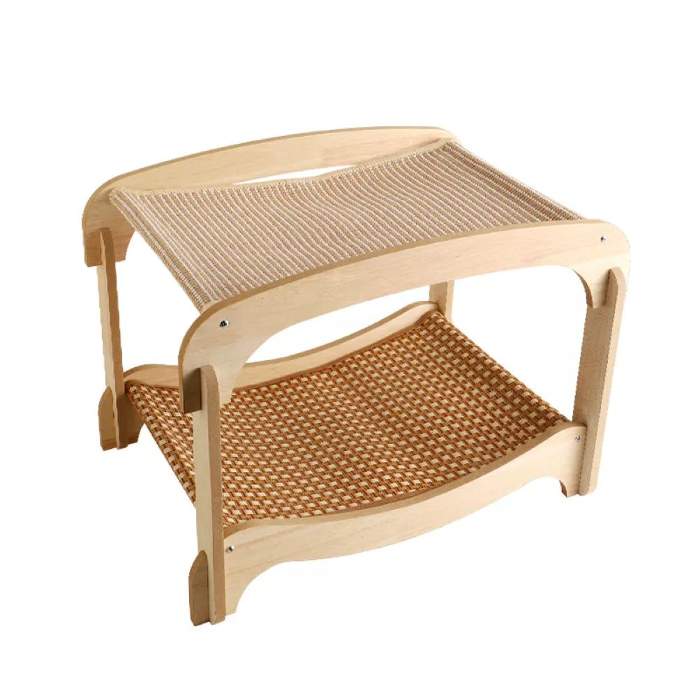 Fairela Two-Tier Cat Lounger Bed with Wooden Frame Hammock