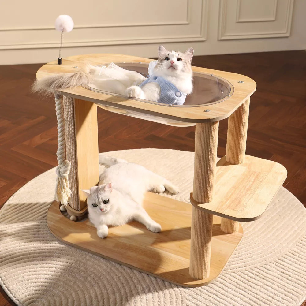 Fairela Modern 22.8-in Hemp Cat Tree with Clear Bowl Bed & Scratching Posts