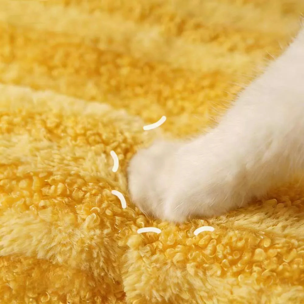 Fairela Double Sided Plush Square Cat Bed Mat with Raised Edges Yellow