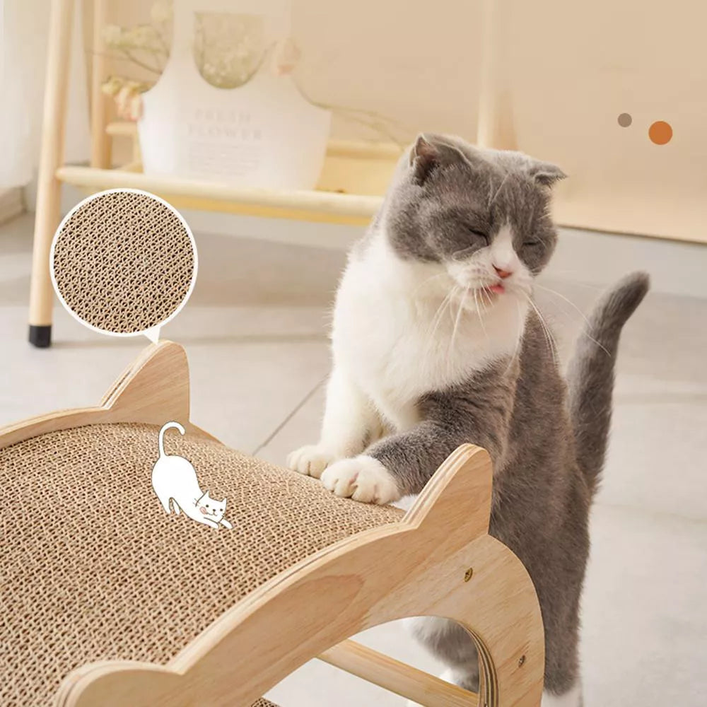 Fairela Round Wooden Cat Scratcher House with Scratch Pads