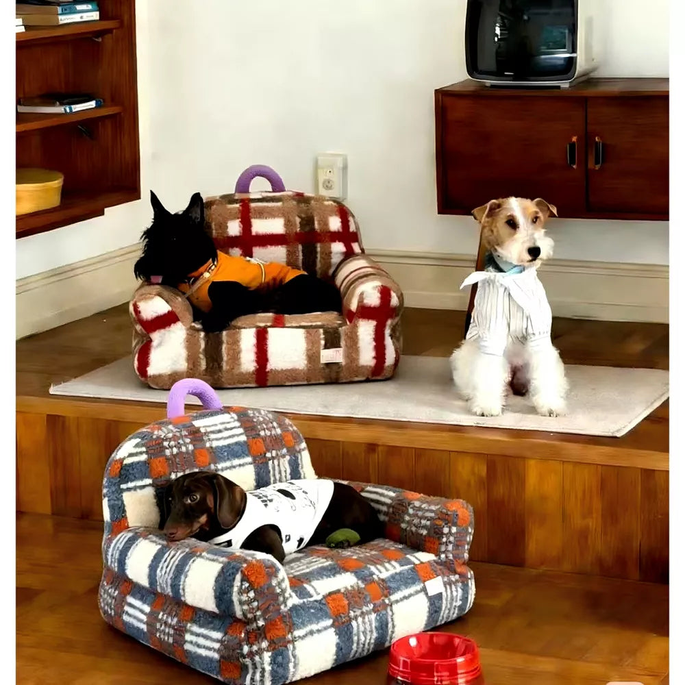 Fairela Vintage Plaid Plush Couch with Raised Bolster Support Machine Washable