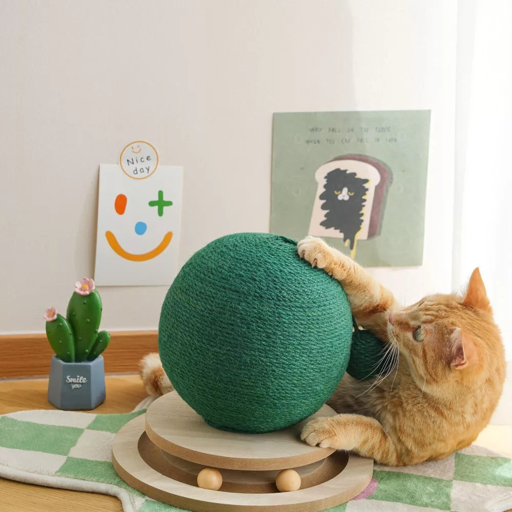 Fairela Cactus Interactive Jute Rope 9-in Hemp Cat Scratching Ball with Rolling Base