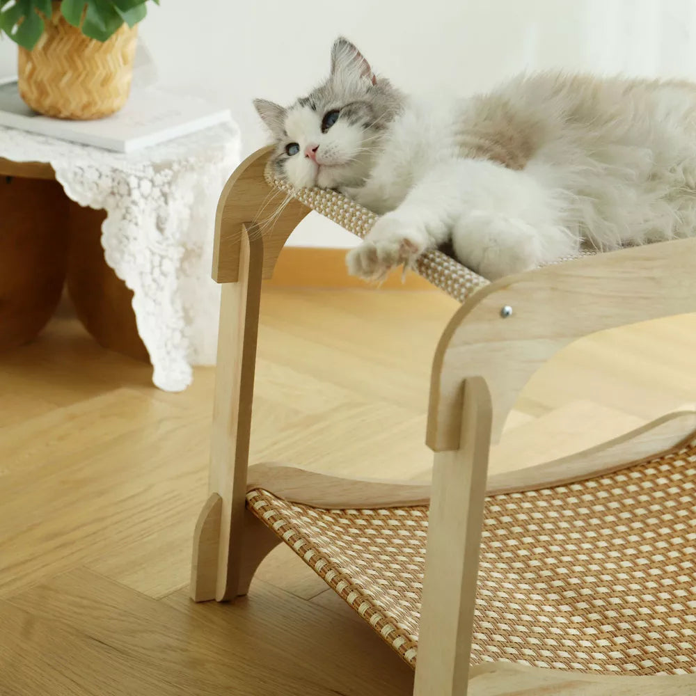 Fairela Two-Tier Cat Lounger Bed with Wooden Frame Hammock