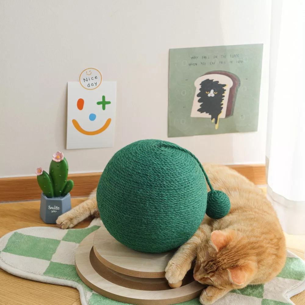 Fairela Cactus Interactive Jute Rope 9-in Hemp Cat Scratching Ball with Rolling Base