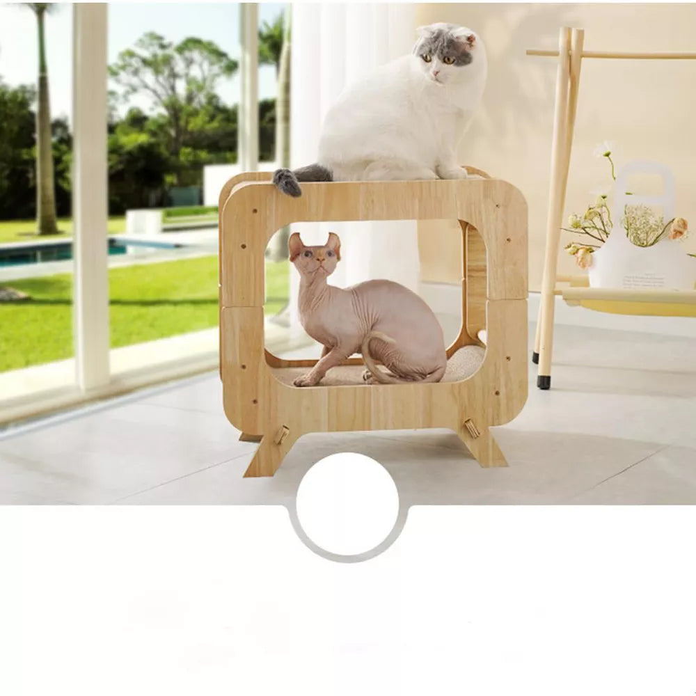 Fairela Wooden Cat Scratcher House with Dual Scratch Pads