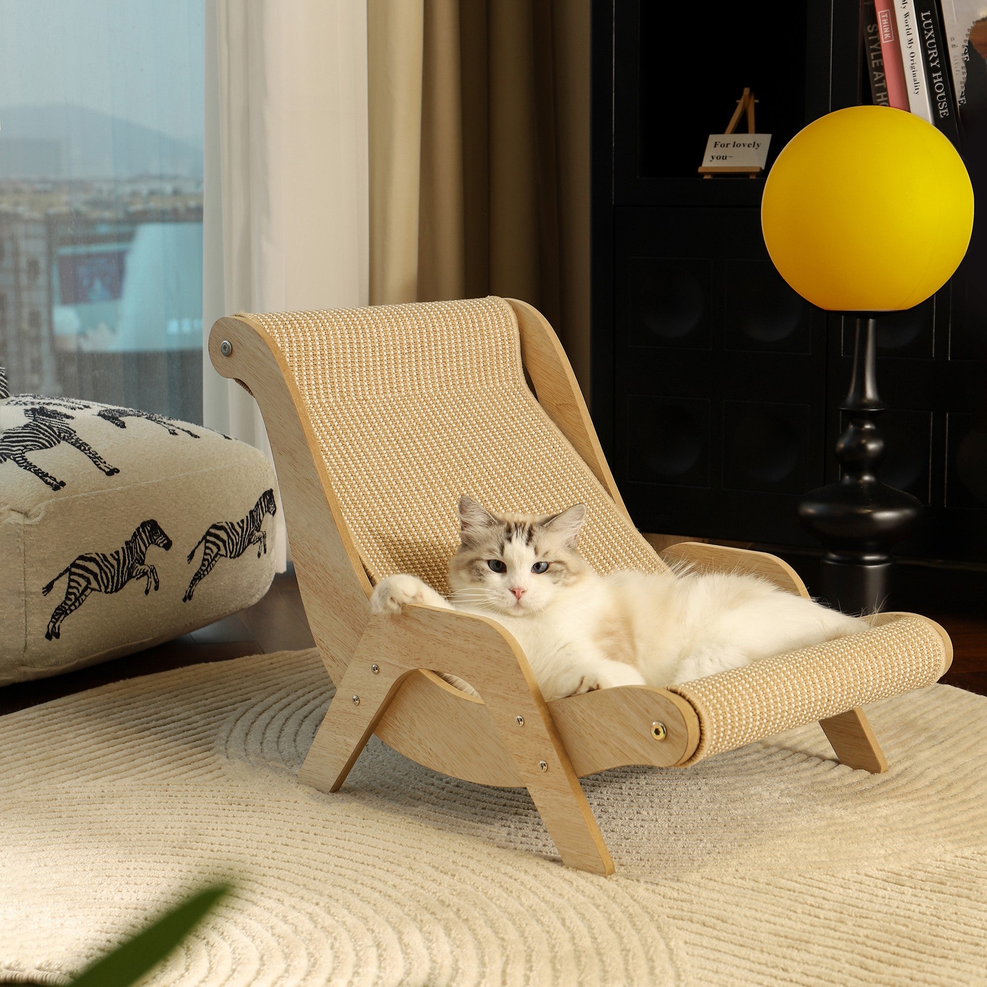 Fairela Pet Solid Wood Hemp Mat Lounge Chair Dog & Cat Bed