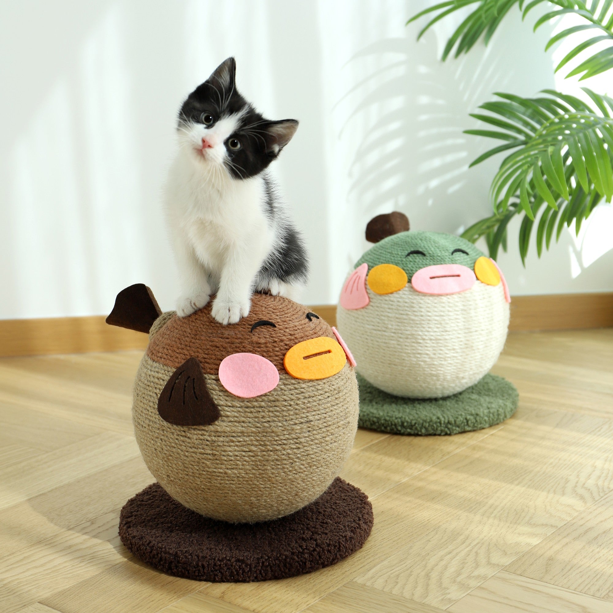 Fairela Pet Pufferfish Cat Ball Toy，Brown