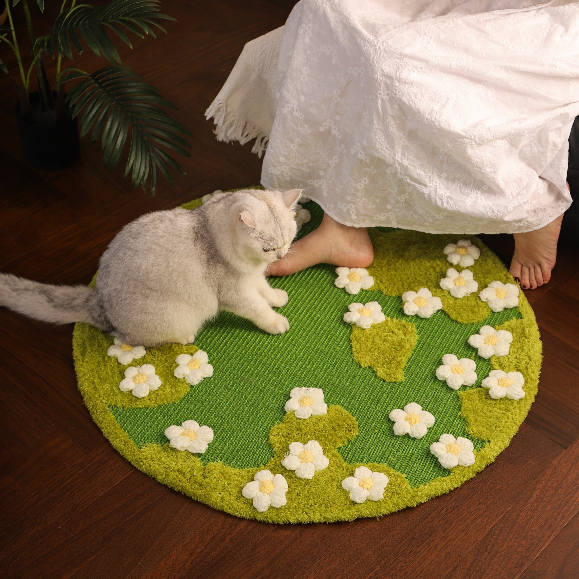 Fairela Pet Floral Sisal Dog & Cat Rug Pad, Green, Medium