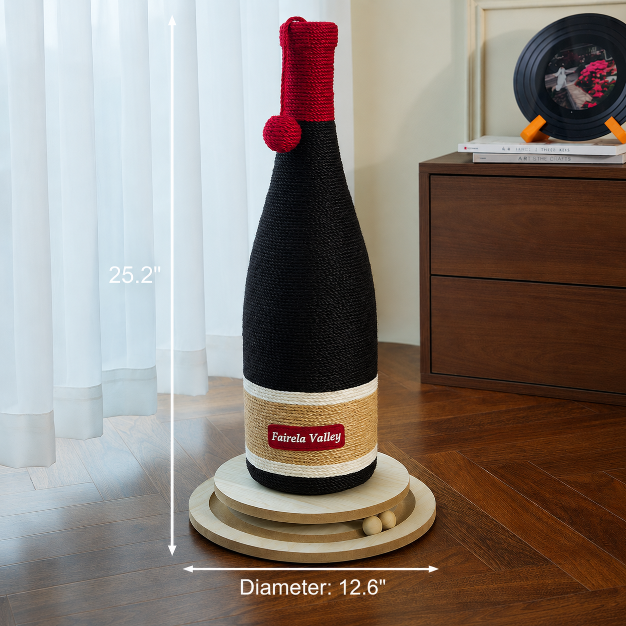 Fairela Pet Wine Bottle 24.8-in Hemp Cat Scratching Post, Black/Red