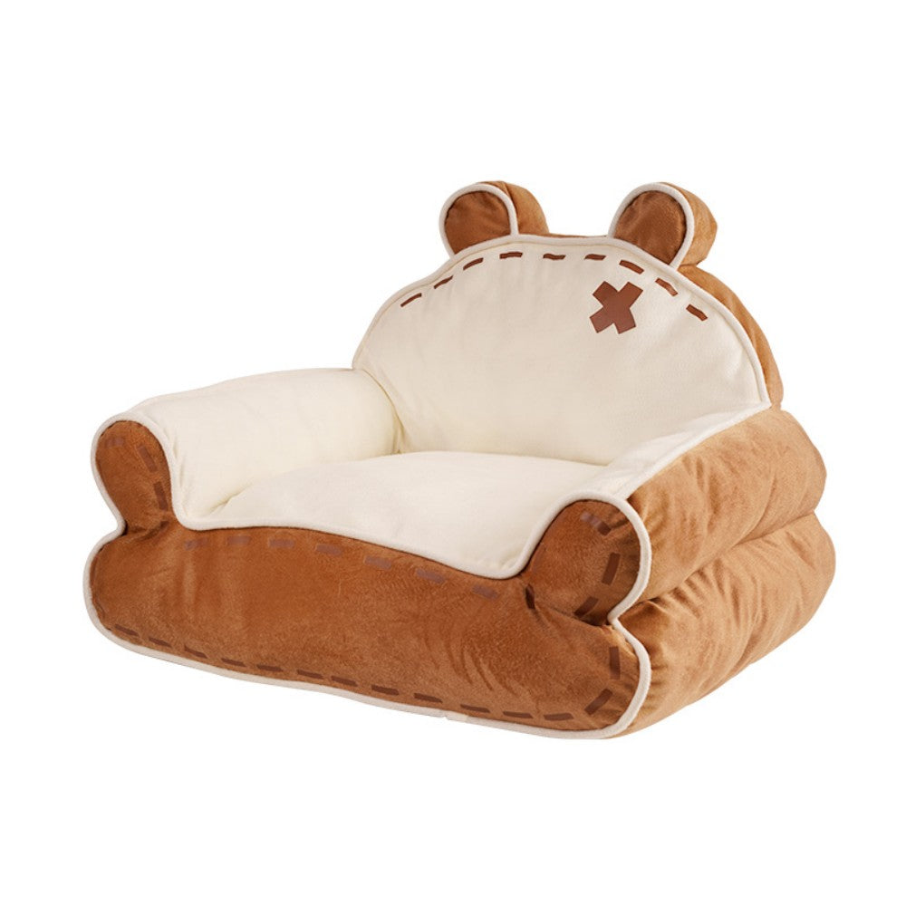 Fairela Pet Little Bear Fabric Furniture Style Sofa Dog & Cat Bed with Removable Cover, Brown/White, Medium