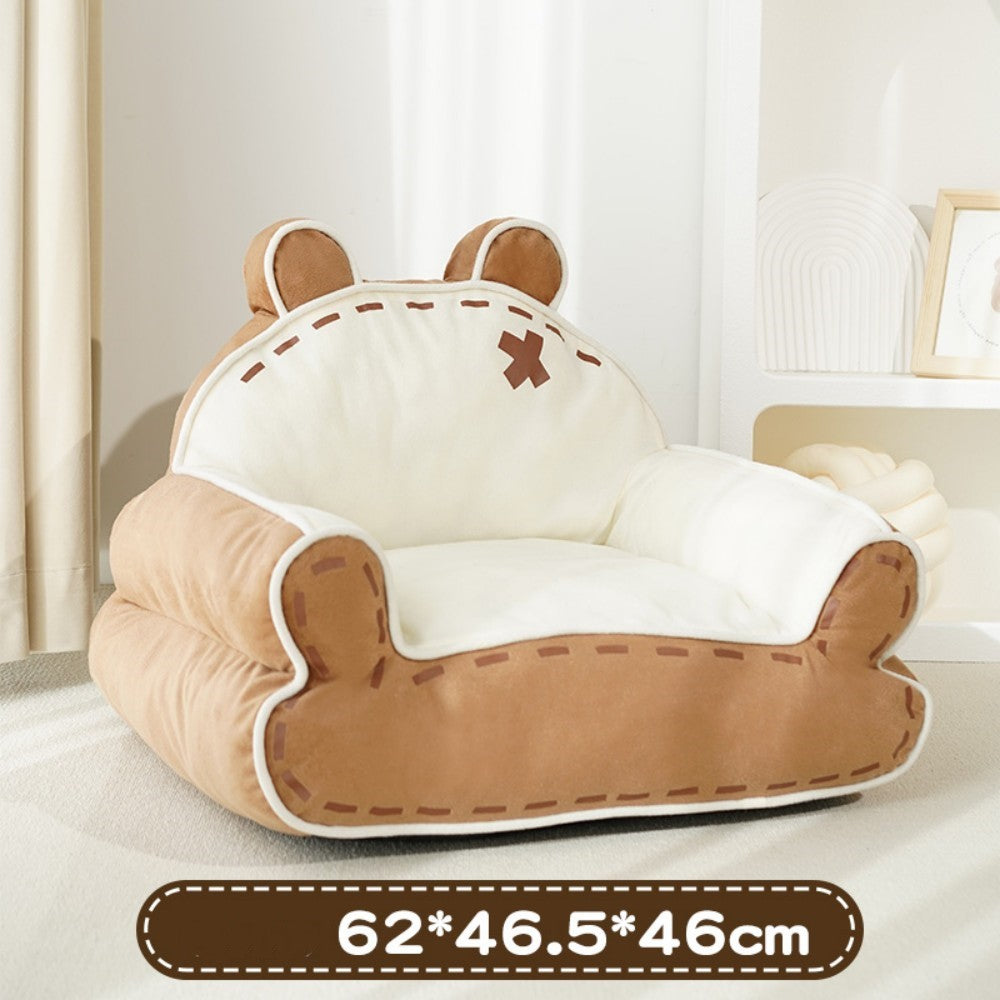 Fairela Pet Little Bear Fabric Furniture Style Sofa Dog & Cat Bed with Removable Cover, Brown/White, Medium